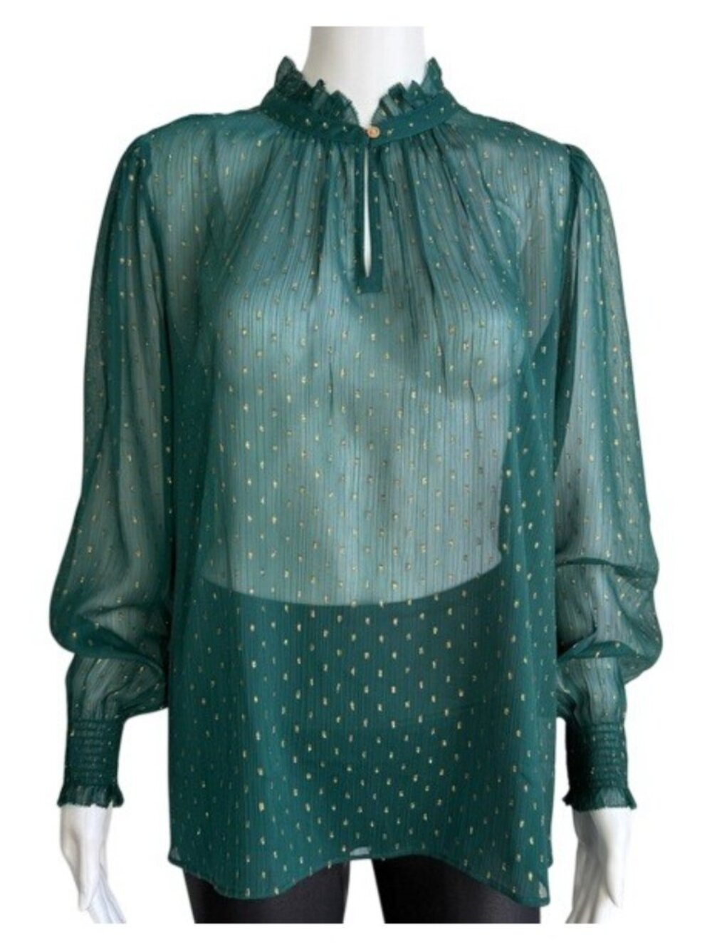 Ann Taylor Sheer Metallic Dot Blouse – Size M